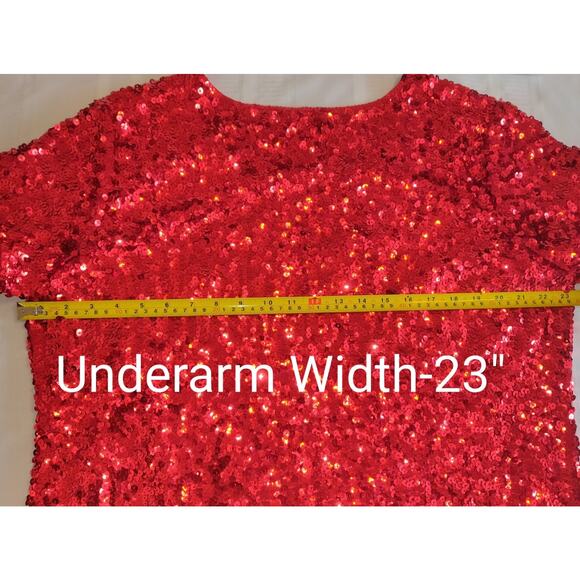 Maner Red Sequinned Top PLUS Sz 4 XL Heavily Embellished Stretchy Holiday Lined - Picture 12 of 16